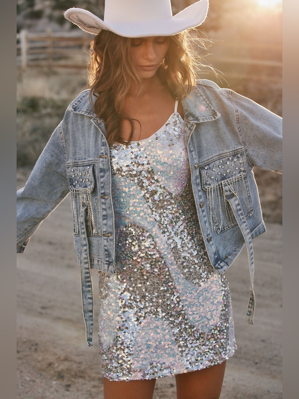 12th Tribe Cosmopolitan Iridescent Tan Sequin Mini Dress